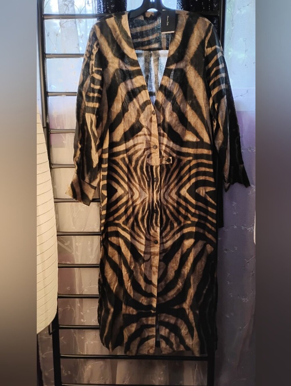 Massimo Dutti 100% Linen Zebra Print Dress. Black And Brown. New With Tags. M - Picture 2 of 10